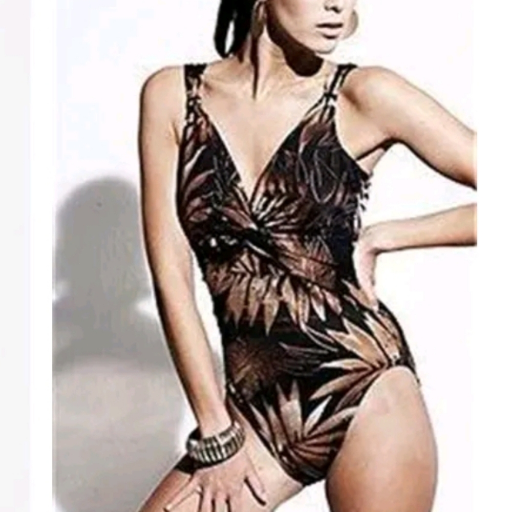 TRIMSHAPER BROWN FERN SWIMWEAR SIZE 16